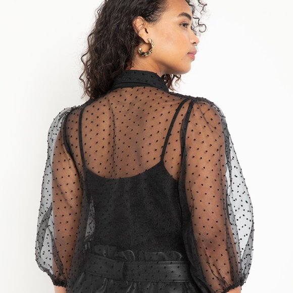 Eloquii Swiss Dot Puff Sleeve Black Top Size 20 - Picture 3 of 3